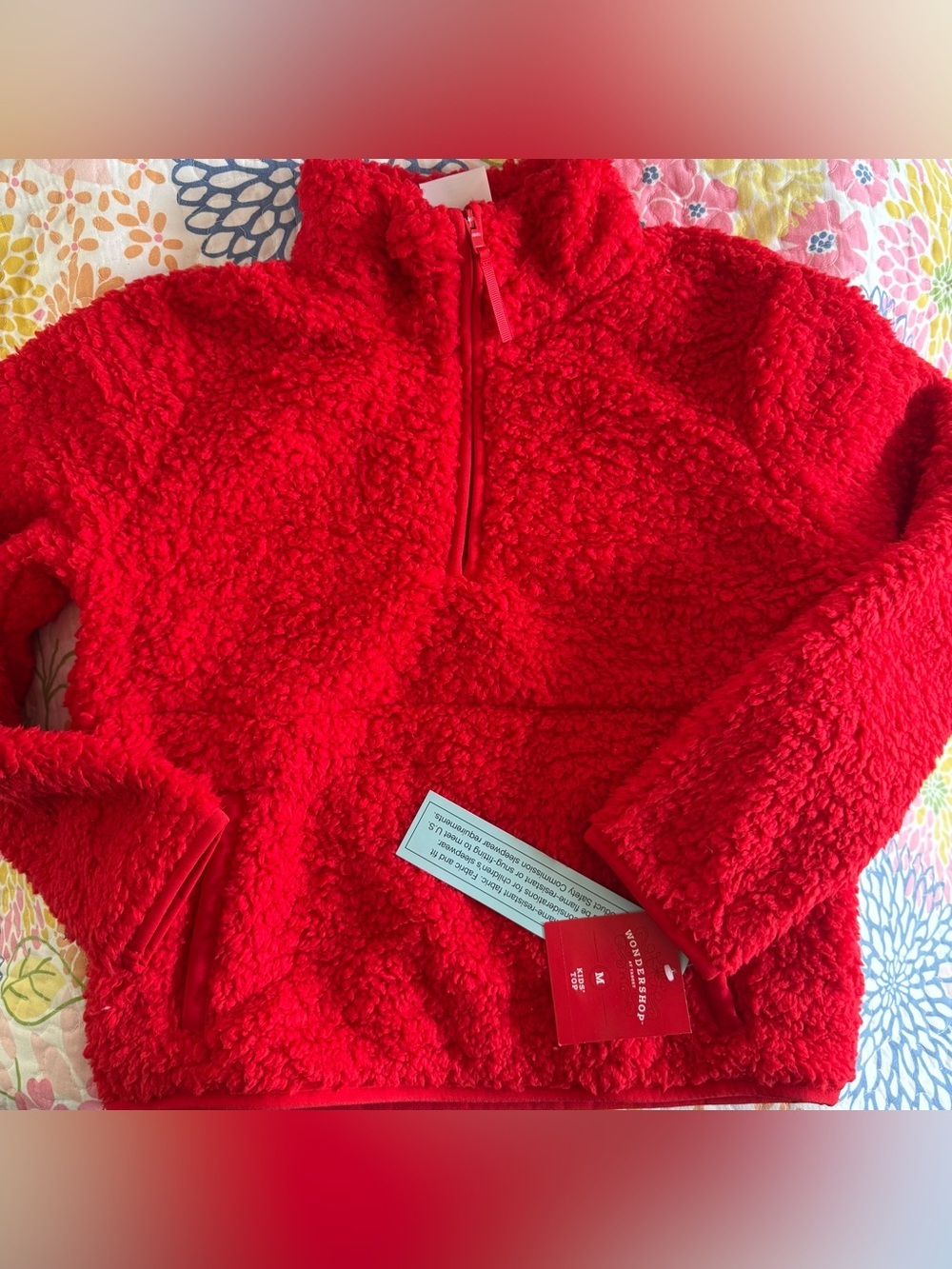 NWT boys medium (8) red fuzzy quarter zip